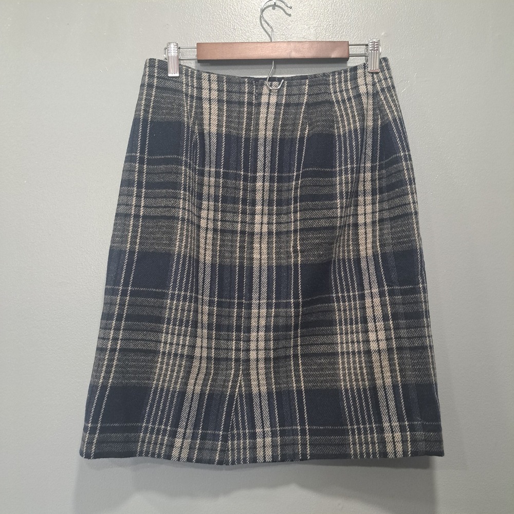 Savannah Womens Plaid Wool Blend Pencil Skirt Navy Grey Size 10 23-3426-6 - Picture 2 of 5